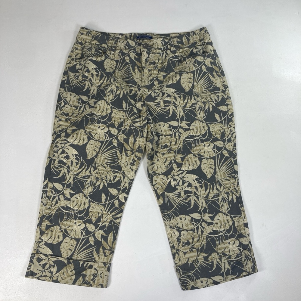 Bandolino Mandie Womens Grey/Yellow Capri Pants Size 14 Print Hawaiian Tropical - Picture 15 of 16